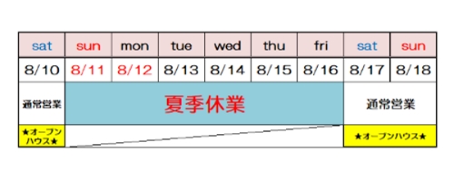 夏季休業のお知らせ！