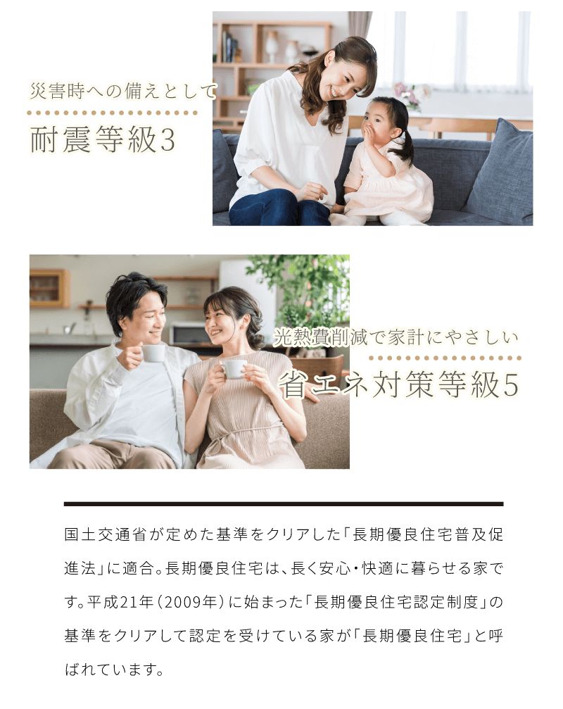 耐震等級3、省エネ対策等級3